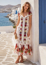 Vestido Maxi de Algodón con Cuello Drapeado para Mujer - Naira