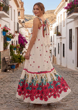 Maxivestido de algodón con cuello redondo para mujer - Sola