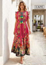 ibBan Floral Hand Embroidered Cotton Long Dres -Nagozi