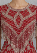 ibBan Party Midi Dress with Hand Beadwork & Fringe - Darya