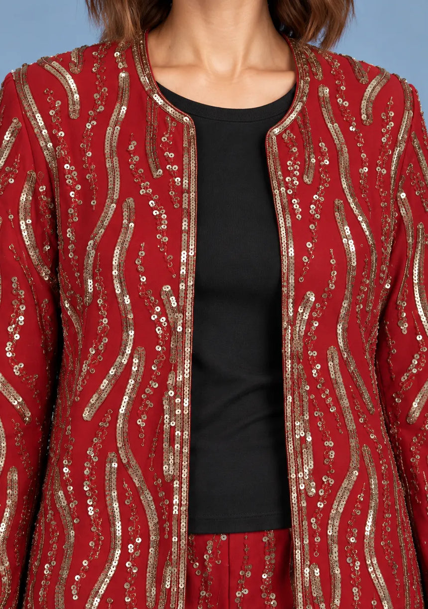 ibBan Women’s Georgette & Net Jacket with Hand Embroidered - Tasmia
