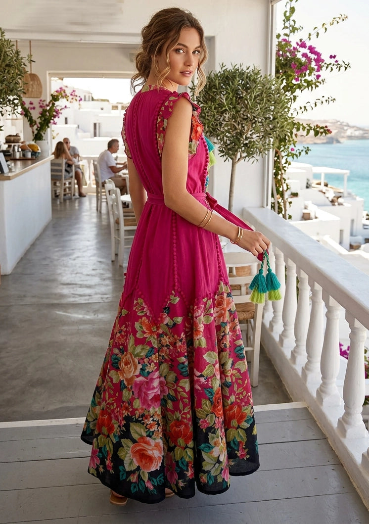 ibBan Floral Hand Embroidered Cotton Long Dres -Nagozi