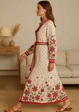 ibBan Premium Printed Cotton Long Dress with Hand Embroidery -Farhat Long Dress