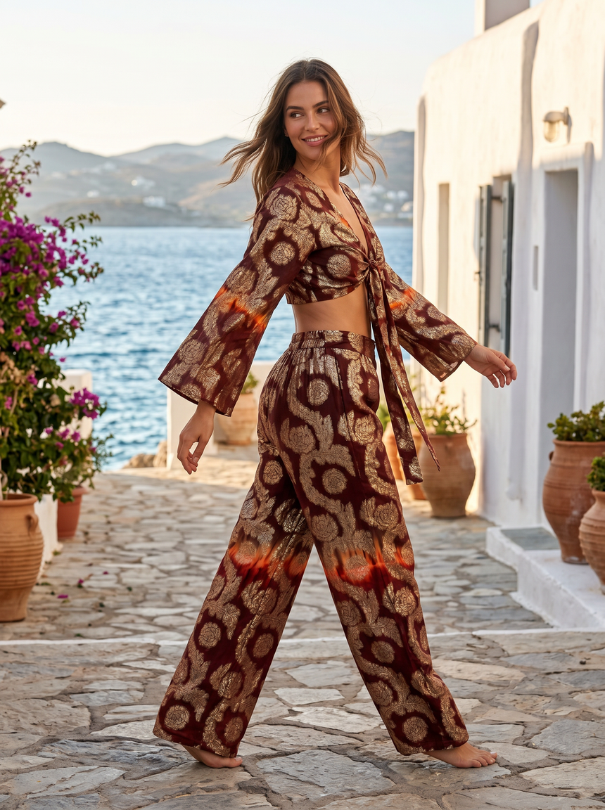 ibBan Lurex Cotton Pant & Blouse Set with Hand Embroidery -Kunama Pant Blouse
