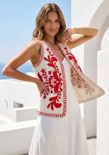 ibBan Hand Embroidered Summer Vest | Women's Cotton Canvas Designer Vest - Perla