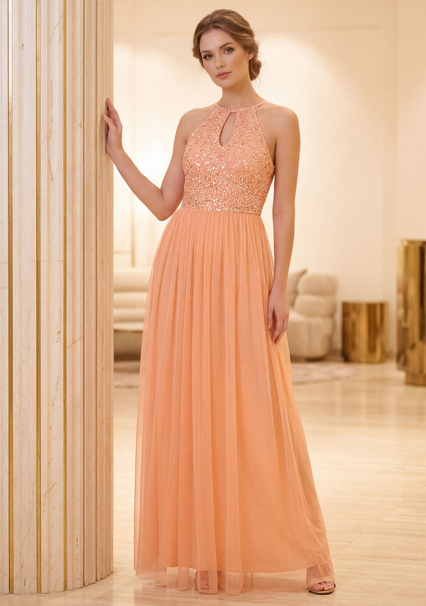 Women's Georgette Maxi Dress Halter Neck - Alvisha