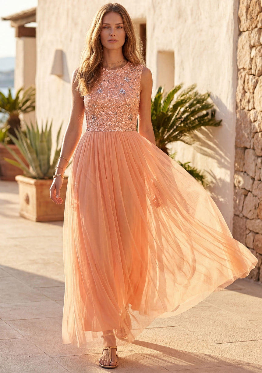 Women's Georgette Maxi Dress Peach - Bridal