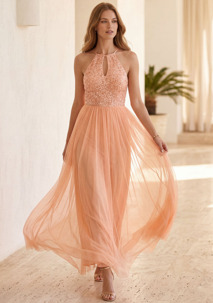 Women's Georgette Maxi Dress Halter Neck - Alvisha