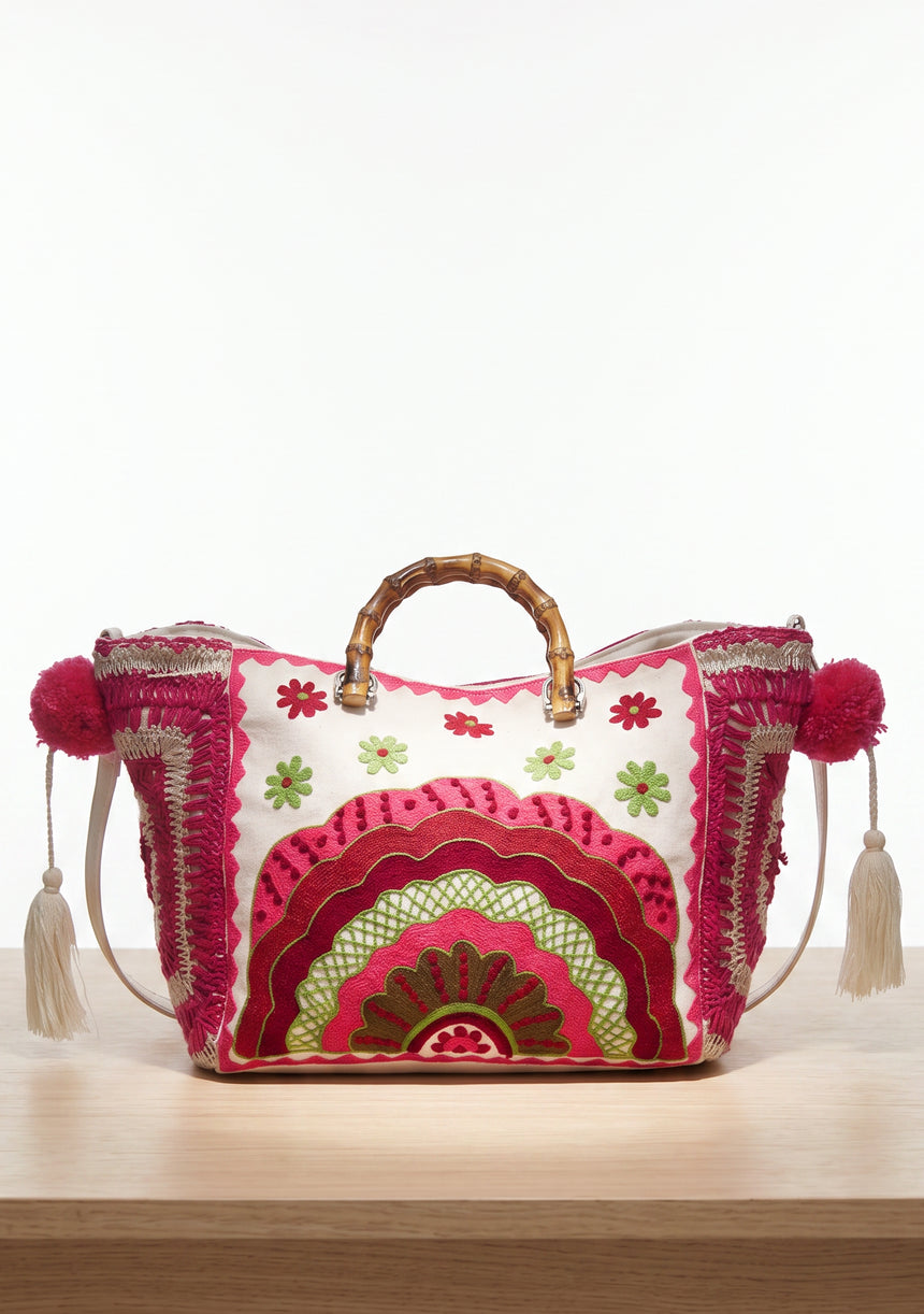 ibBan Women's Hand Embroidered Tote Bag - Sara | Artisan Canvas Handbag