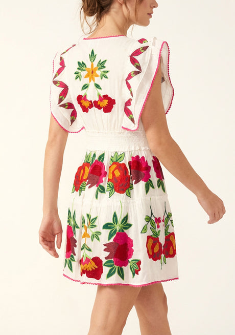 ibBan Women's Short Dress Sara | Cotton | Boho Hand Embroidery | Free Size