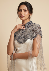 Beaded Net Neck Cape with Fringe - Misk