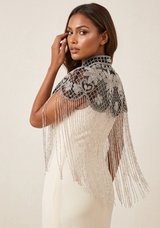 Beaded Net Neck Cape with Fringe - Misk
