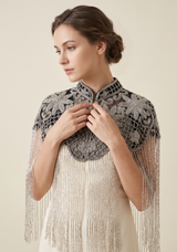 Beaded Net Neck Cape with Fringe - Misk