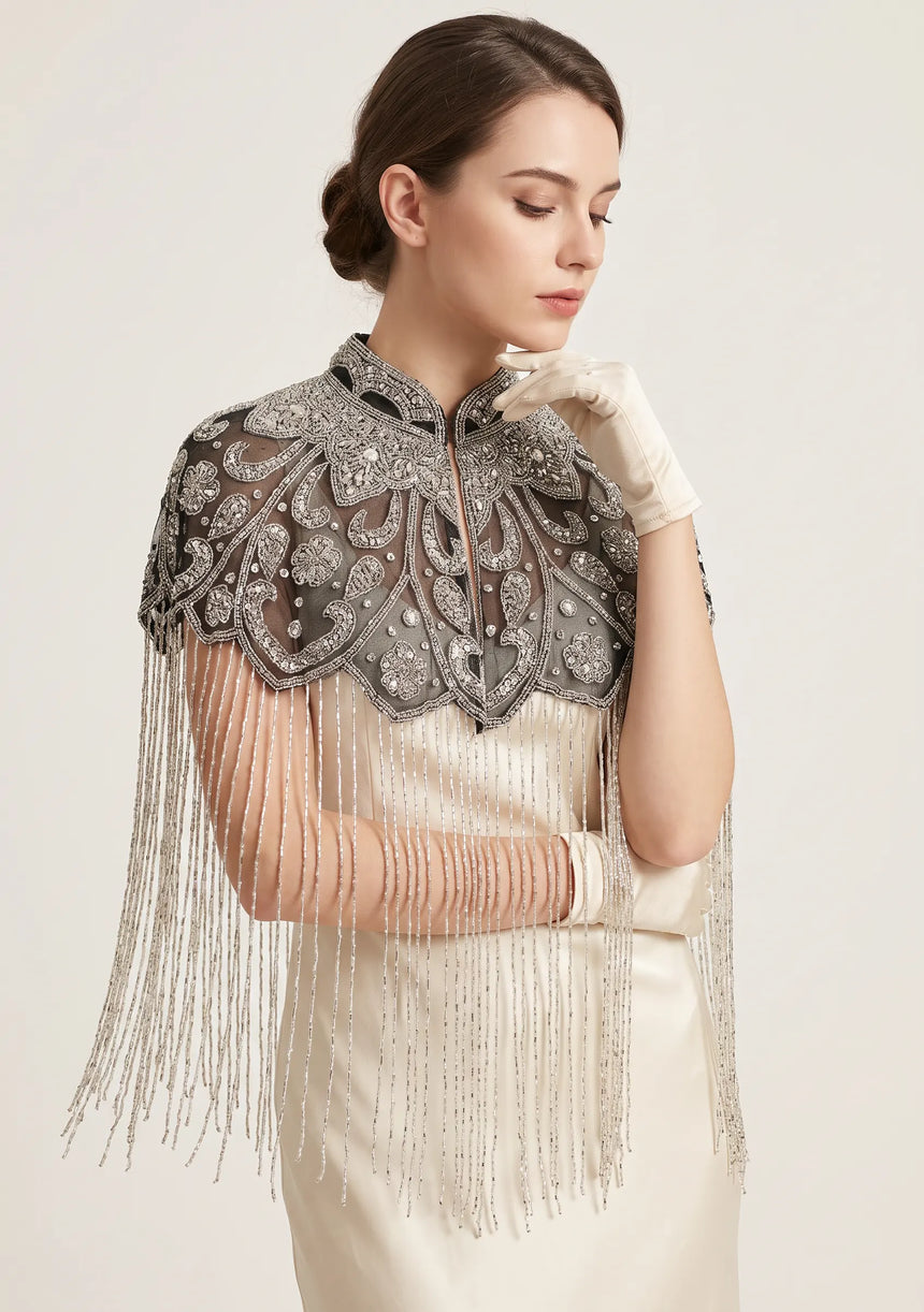 ibBan Women's Hand Embroidered Beaded Evening Cape - Zera