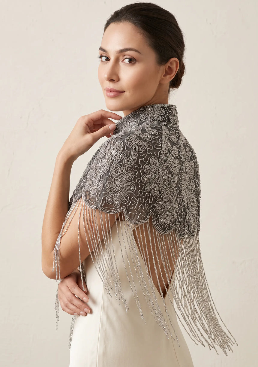 ibBan Beaded Net Neck Cape with Fringe - Gihna
