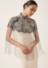 ibBan Beaded Net Neck Cape with Fringe - Gihna