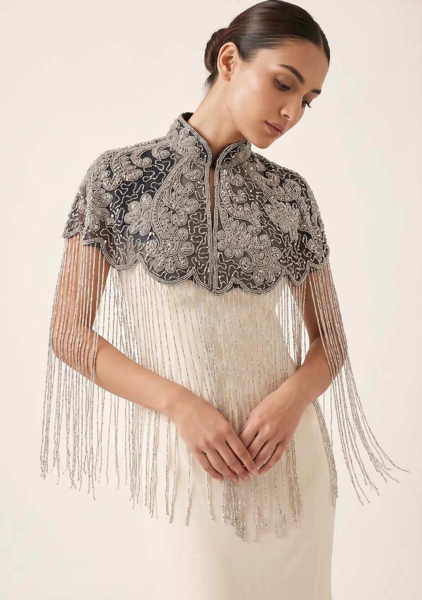ibBan Beaded Net Neck Cape with Fringe - Gihna