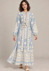 ibBan Floral Print Cotton Maxi Dress with Tassel Tie - Ayat