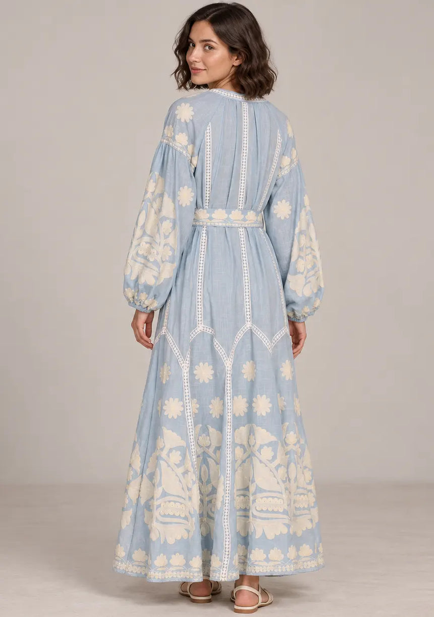 ibBan Floral Print Cotton Maxi Dress with Tassel Tie - Ayat