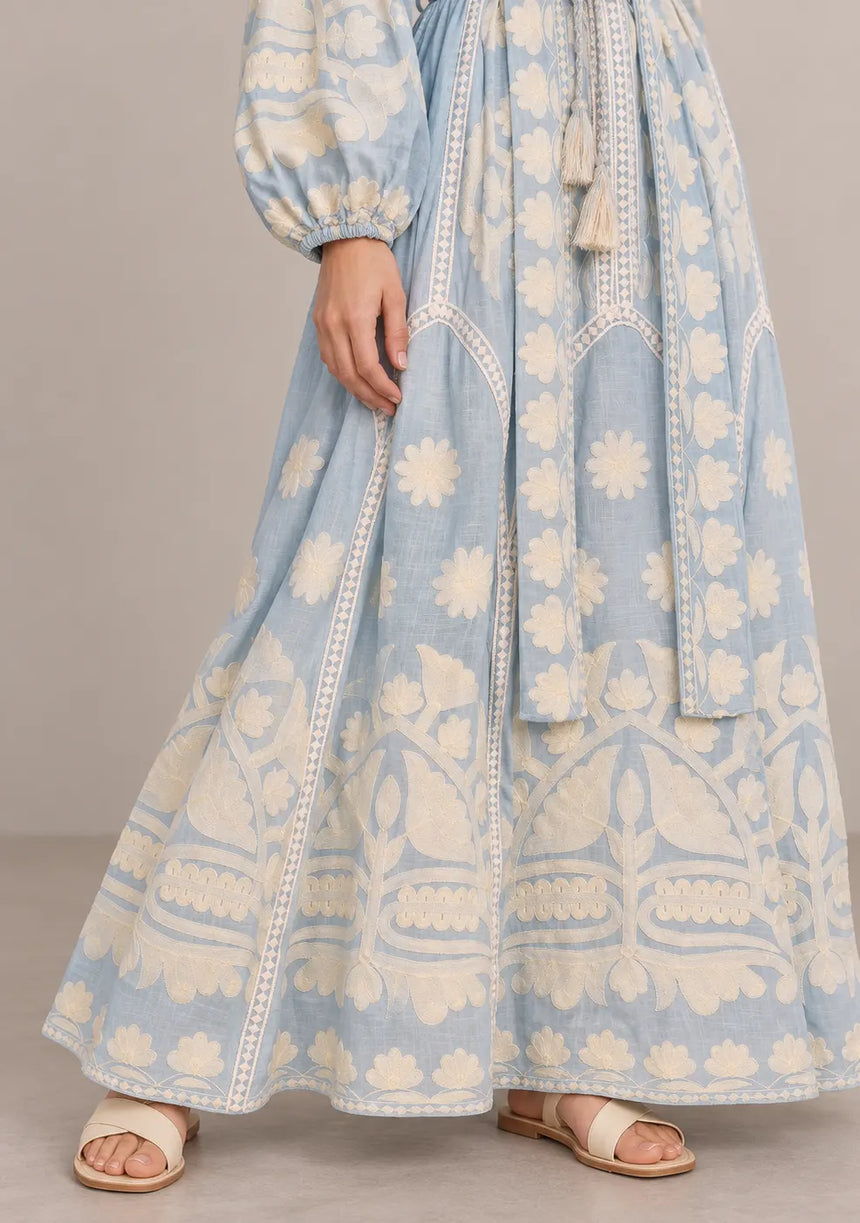 ibBan Floral Print Cotton Maxi Dress with Tassel Tie - Ayat