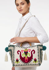 ibBan Women's Hand Embroidered Tote Bag - Sona | Artisan Canvas Handbag