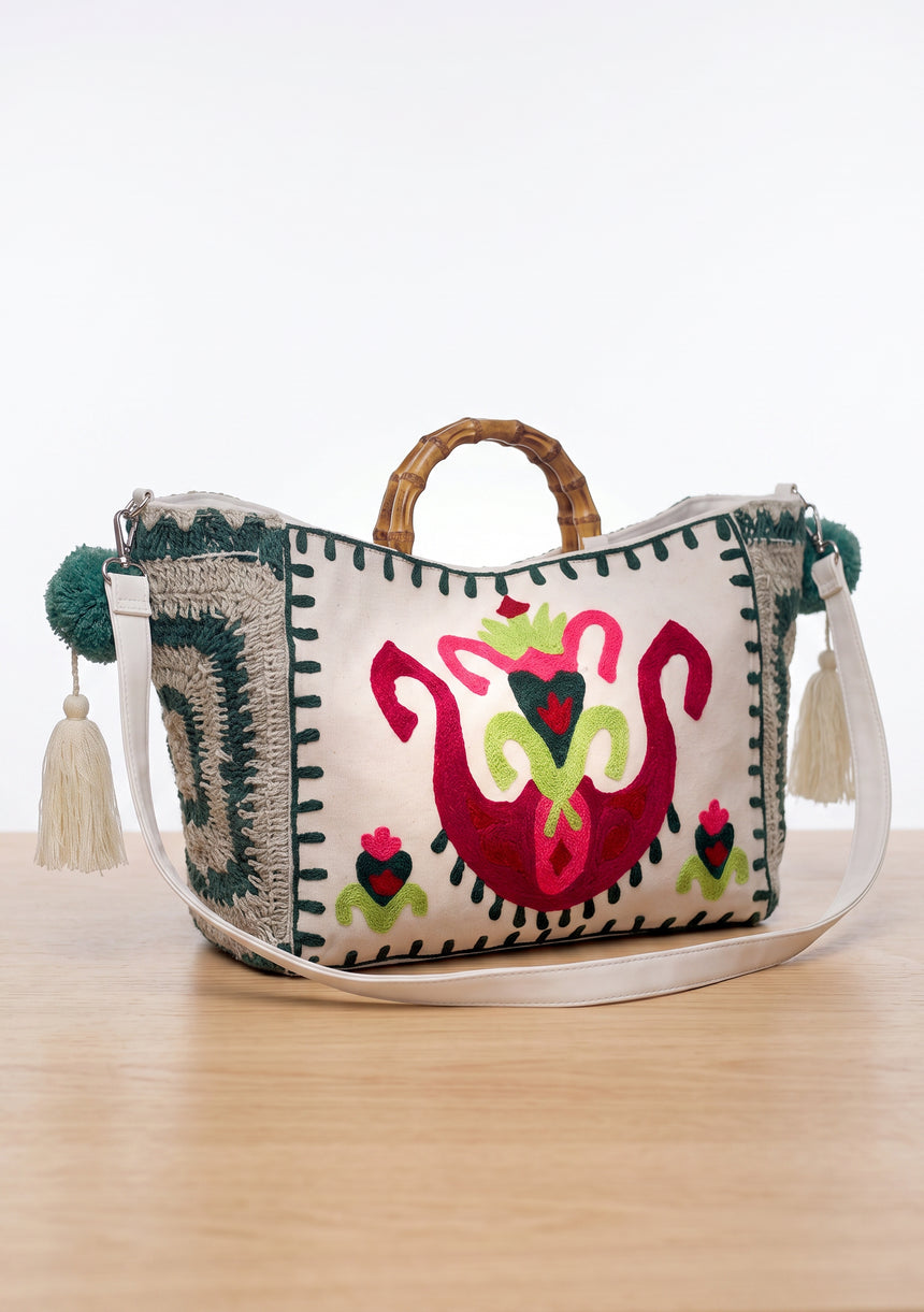 ibBan Women's Hand Embroidered Tote Bag - Sona | Artisan Canvas Handbag