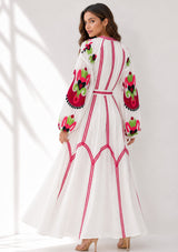 Vestido largo de algodón con cuello redondo para mujer - Raso