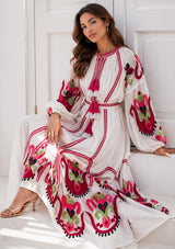 Vestido largo de algodón con cuello redondo para mujer - Raso