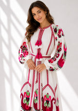 Vestido largo de algodón con cuello redondo para mujer - Raso