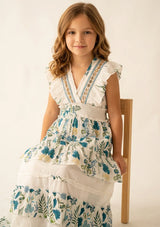 Vestido largo de algodón con cuello en V para niña - Aina
