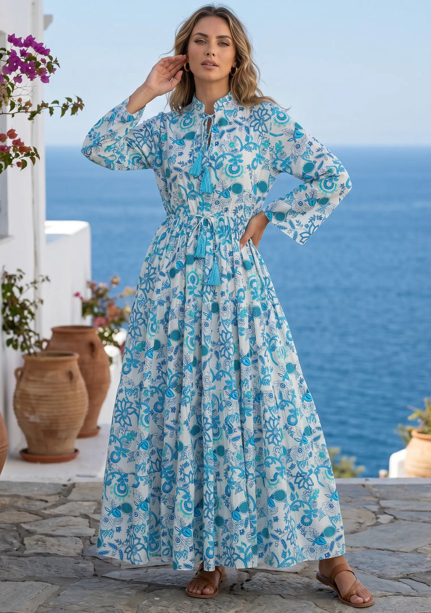Women's Printed Cotton Floral Long Dress | ibBan Europe - Esra Long Dress