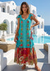Vestido largo de algodón con cuello en V para mujer - Sanura
