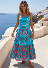 ibBan Embroidered Cotton Strap Maxi Dress with Floral Print - Huwa