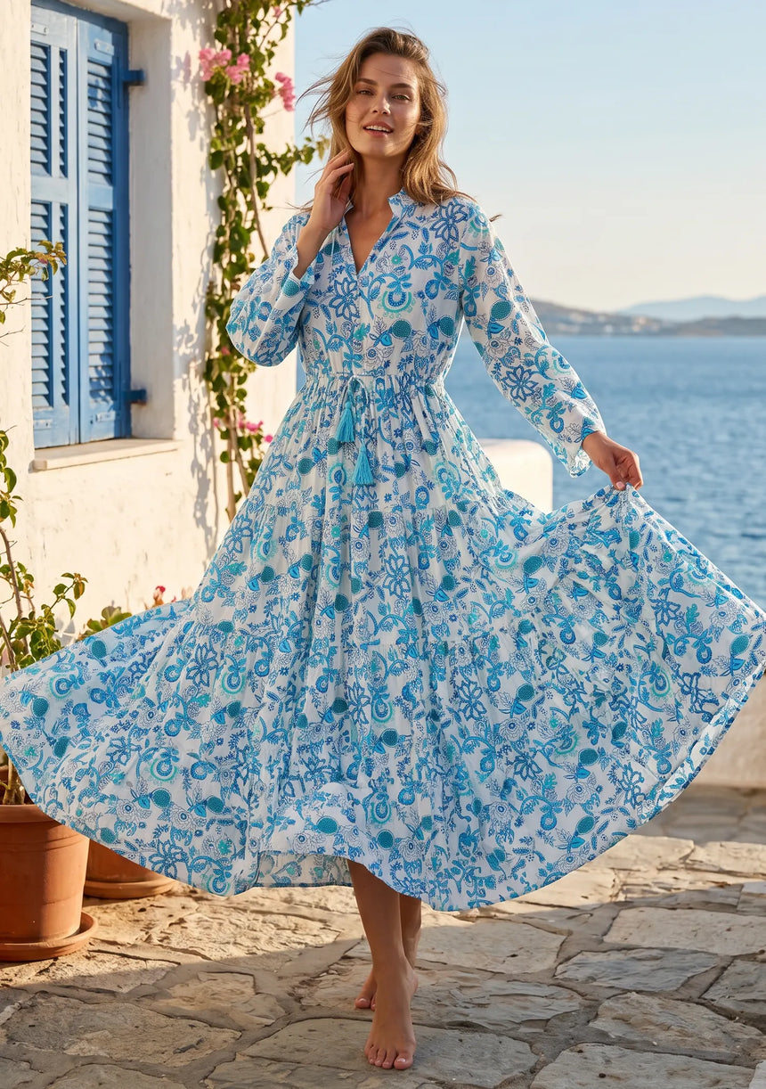 Women's Printed Cotton Floral Long Dress | ibBan Europe - Esra Long Dress
