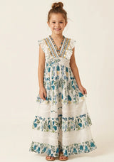 Vestido largo de algodón con cuello en V para niña - Aina