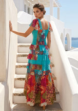 Vestido largo de algodón con cuello en V para mujer - Sanura