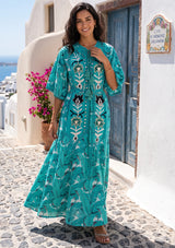 ibBan Embroidered Boho Cotton Maxi Dress with Tassel Tie - Fabiza