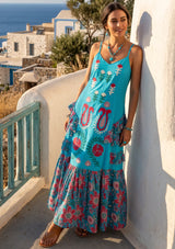 ibBan Embroidered Cotton Strap Maxi Dress with Floral Print - Huwa