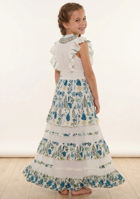 Vestido largo de algodón con cuello en V para niña - Aina