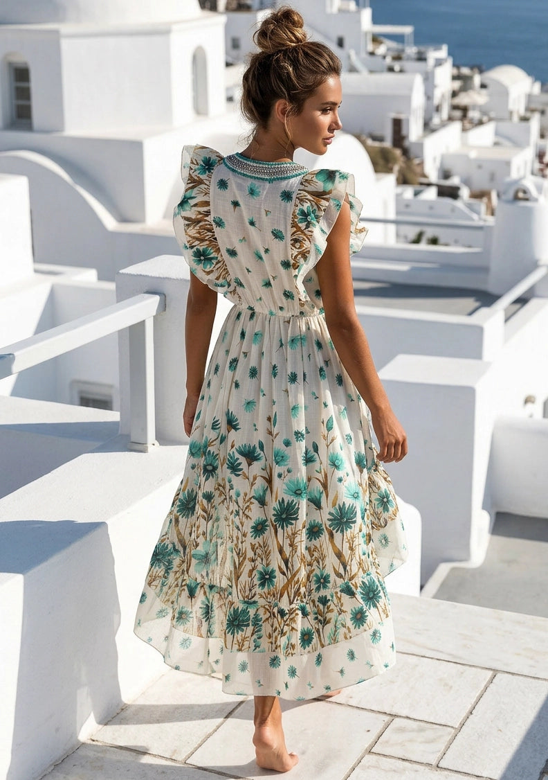 Women's Hand Embroidered Cotton Maxi Dress V-Neck - Jelisha