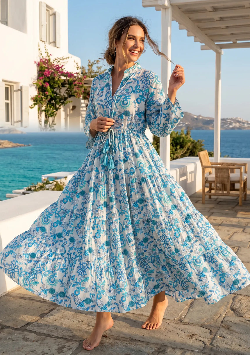 Women's Printed Cotton Floral Long Dress | ibBan Europe - Esra Long Dress