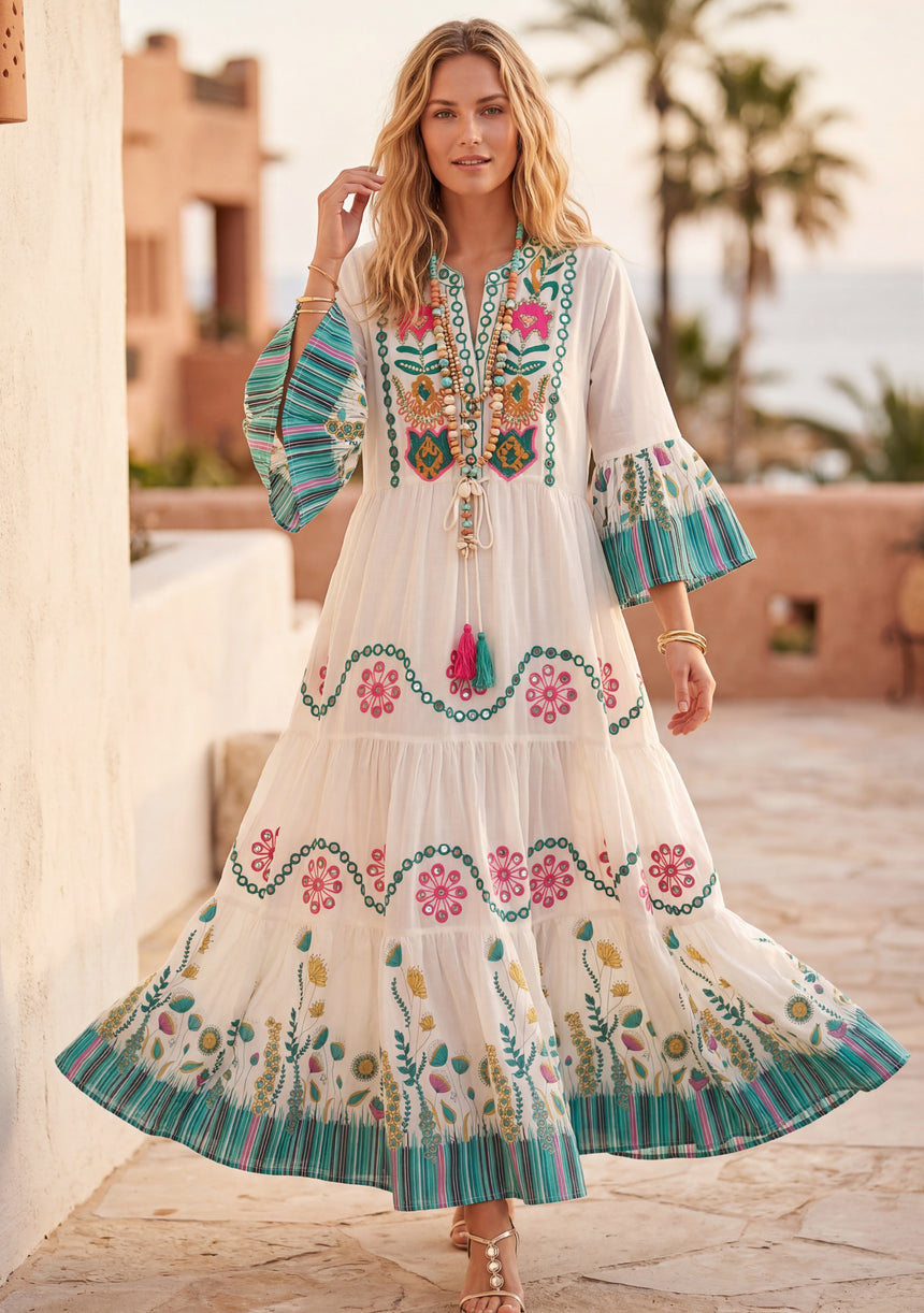 Minivestido de lino para mujer con cuello en V - Romi