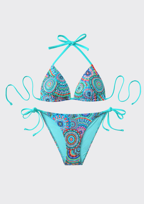 Conjunto de bikini rosa estampado para mujer con tirantes ajustables - Siena