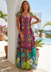 Vestido largo de algodón con cuello en V para mujer - Sanura