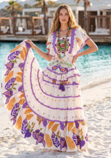 Maxivestido de algodón con cuello en V para mujer - Funami