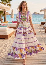 Maxivestido de algodón con cuello en V para mujer - Funami