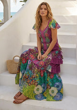 Vestido largo de algodón con cuello en V para mujer - Sanura