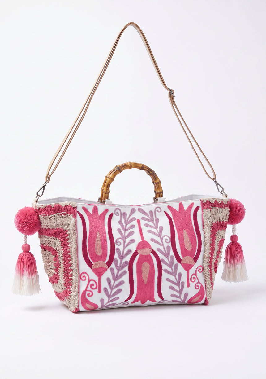 ibBan Women's Hand Embroidered Floral Tote Bag - Vesana | Artisan Canvas Handbag