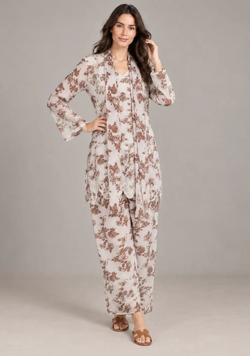 ibBan Women’s Georgette Jacket-Style Kurta Set with  Embroidery -Senta