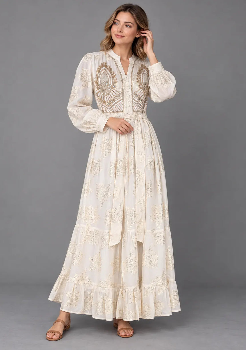 ibBan Embellished Lurex Long Dress with Metallic - Varsha